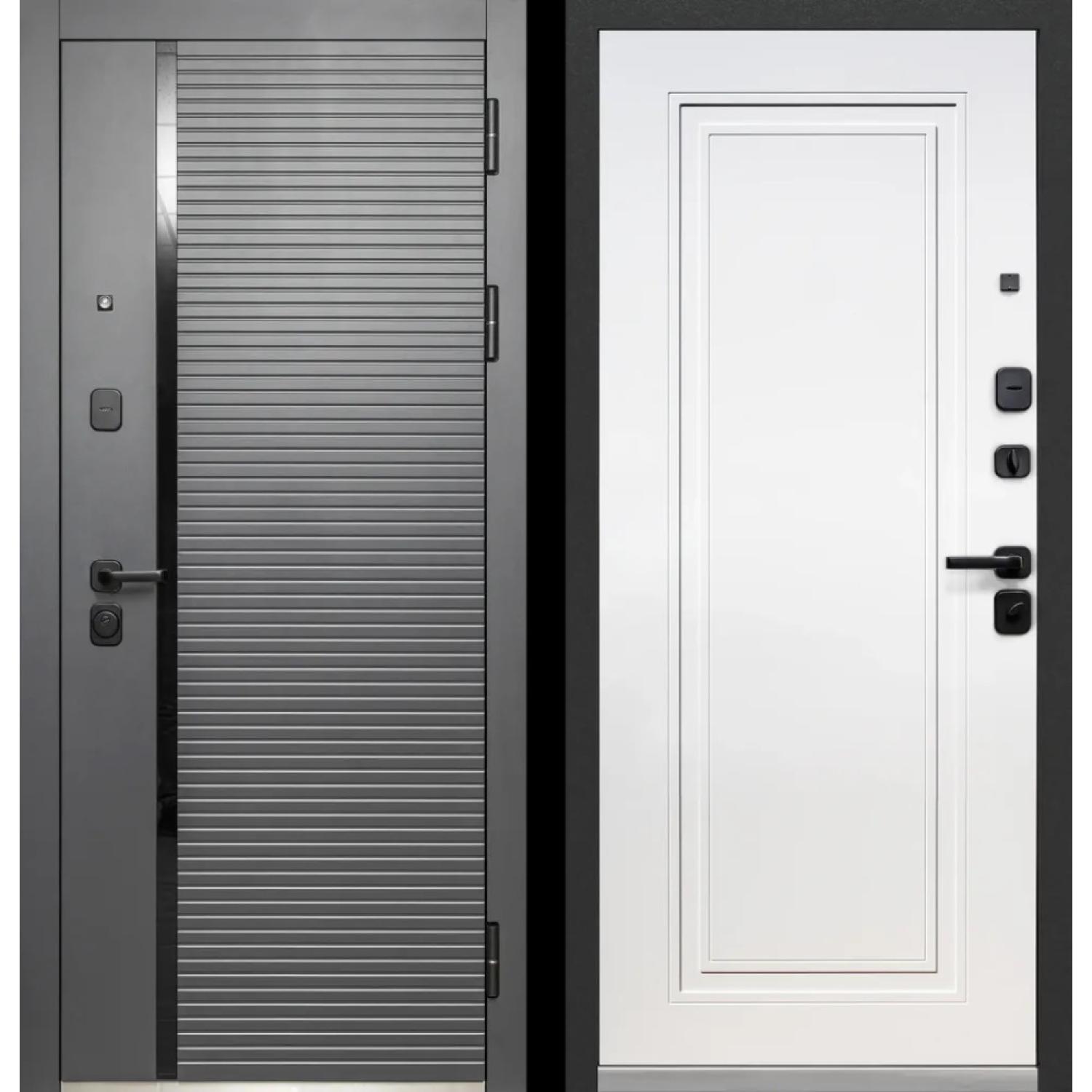 Luxor Горизонталь Нео (960*2050 R, Сатин графит (ПВХ), Lacobel черный лак, Эмалит белый (ПВХ) , Заказная)