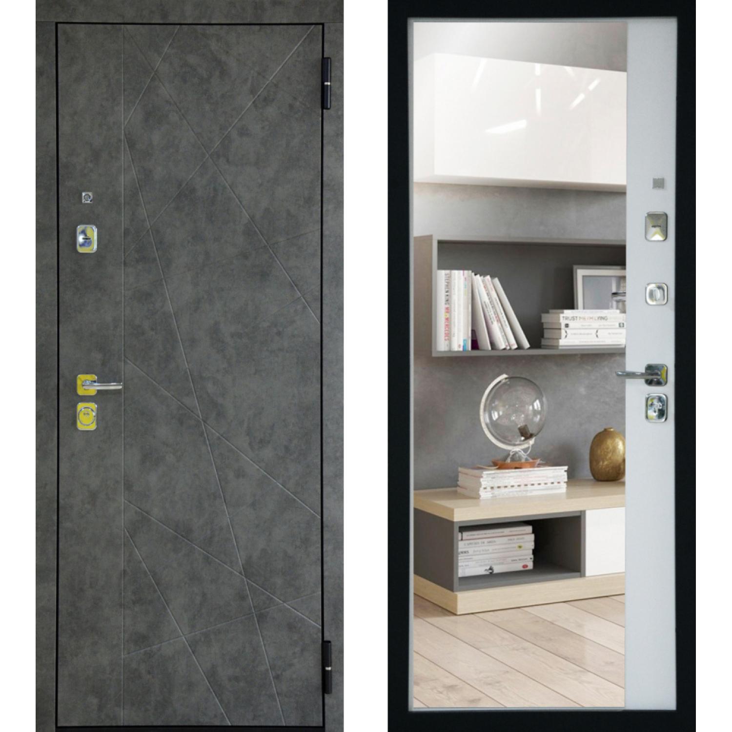 TR9 (860*2050 R, Бетон темный (ПВХ), Санд светлый (ПВХ)+ зеркало, Заказная)